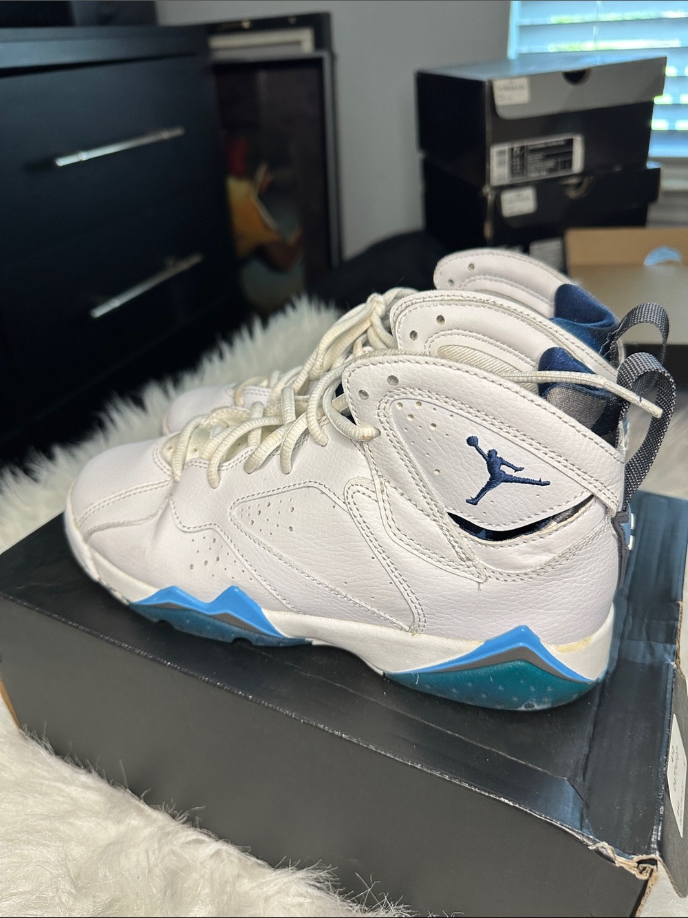 Jordan White and University Blue High-Top Sneakers size 6.5y